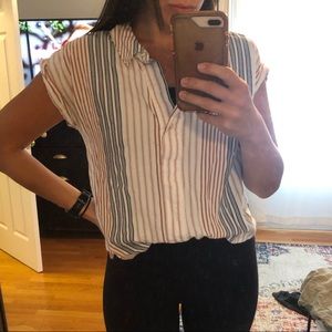 Striped roll sleeve blouse top